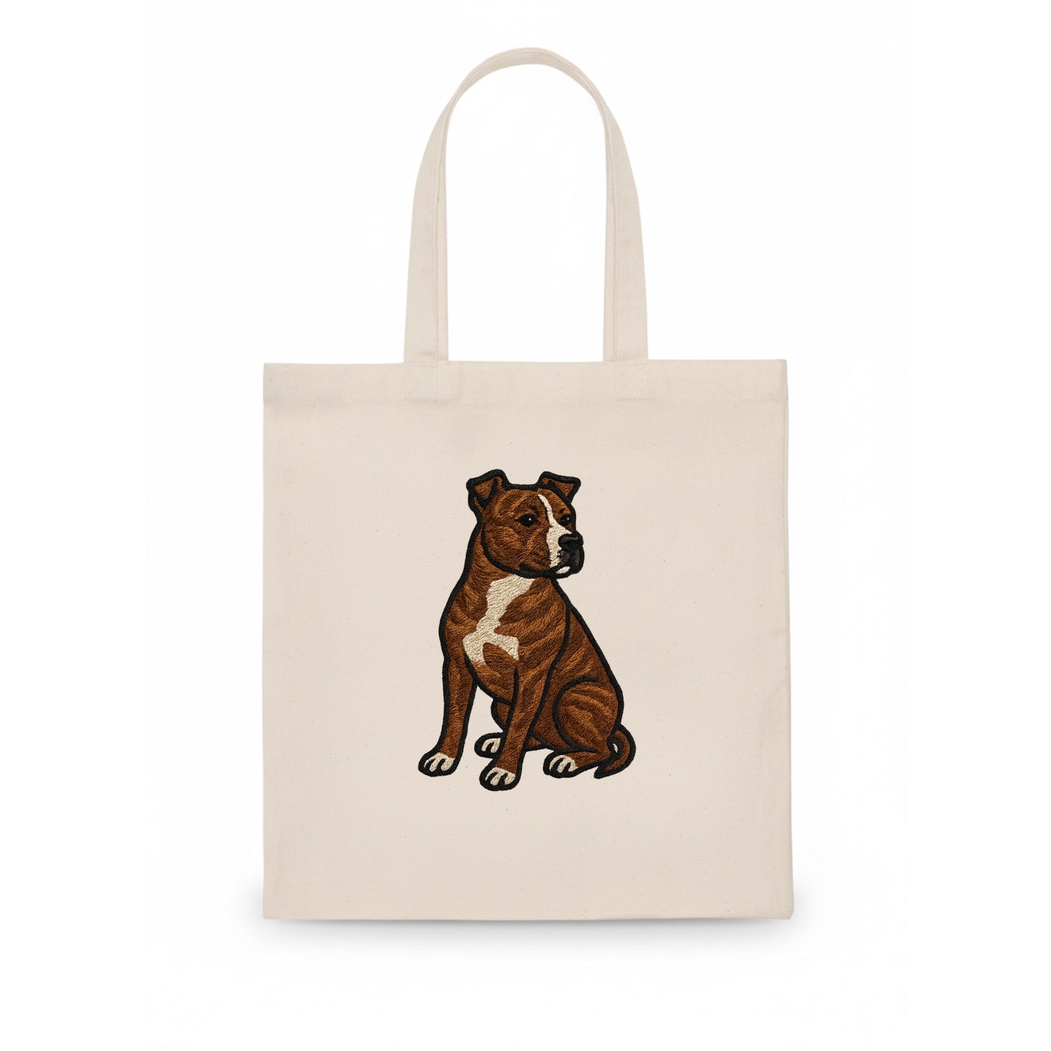 American Staffordshire Terrier - Brindle embroidered pose - Tote Bag - white