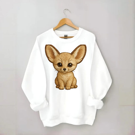 Baby Fennec Fox - huge ears, cream fur, large dark eyes, front-facing, desert - Crewneck Sweatshirt - white