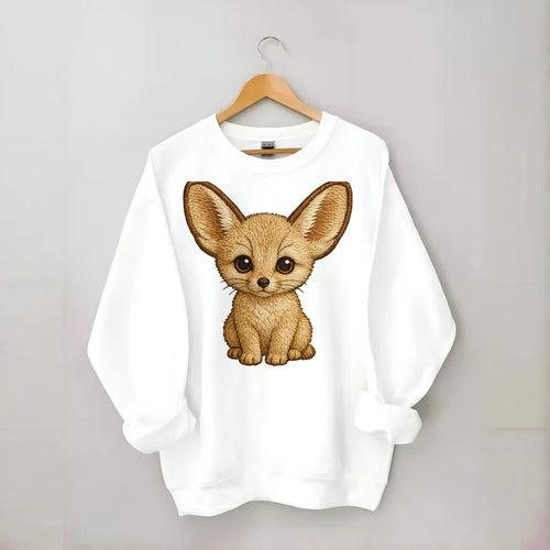 Baby Fennec Fox - huge ears, cream fur, large dark eyes, front-facing, desert - Crewneck Sweatshirt