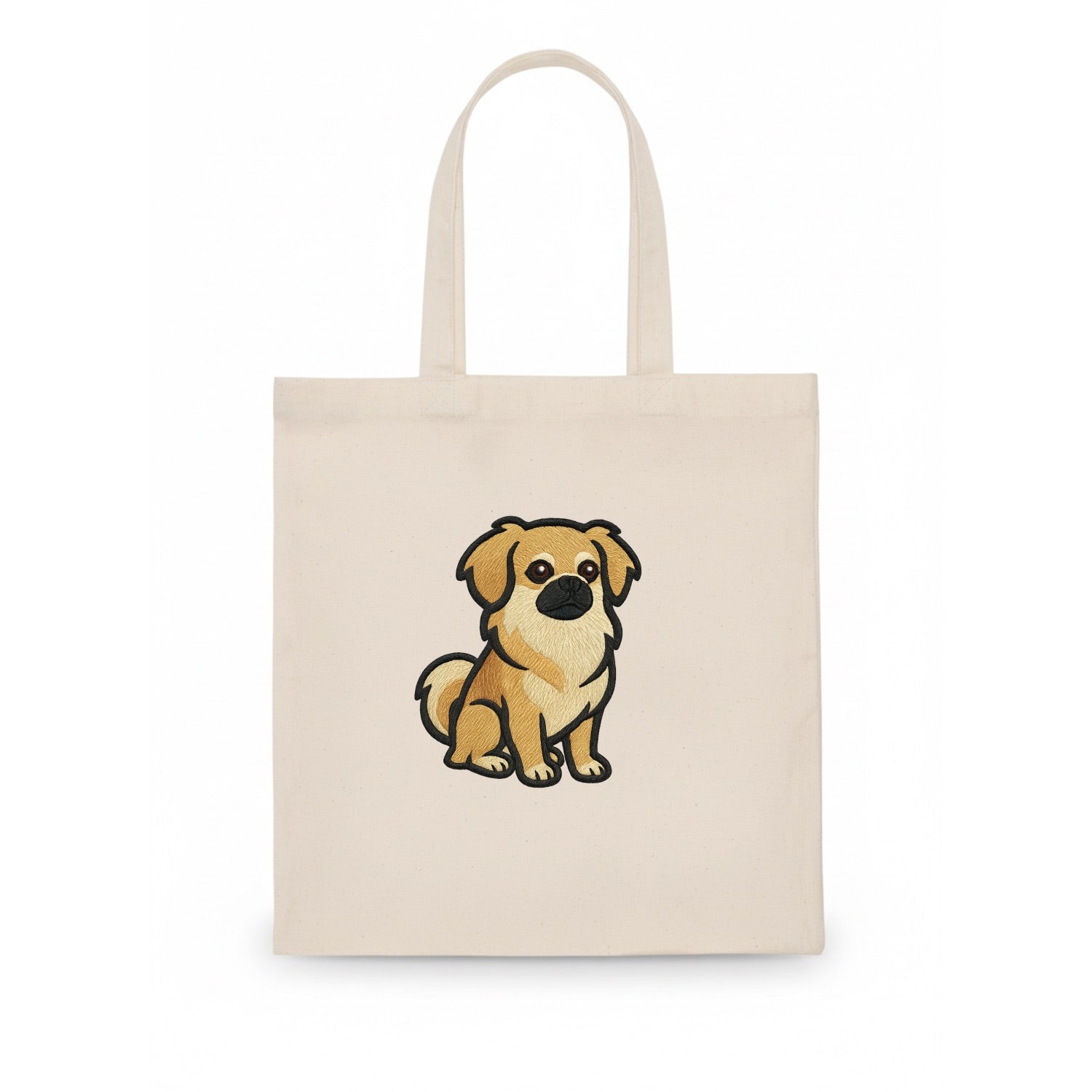 Tibetan Spaniel - Fawn small dog embroidered design - Tote Bag - white