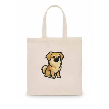 Tibetan Spaniel - Fawn small dog embroidered design - Tote Bag - white