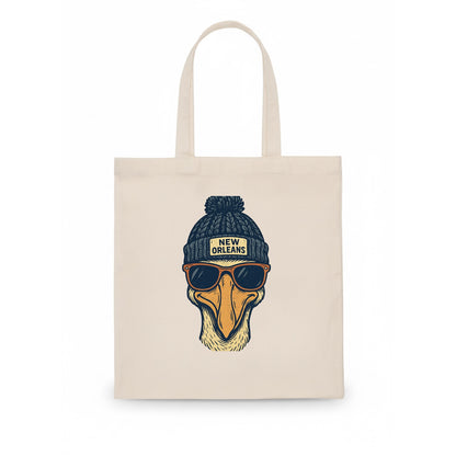 New Orleans Pelican wearing New Orleans beanie with pom pom and wayfarer sunglasses - Tote Bag - white