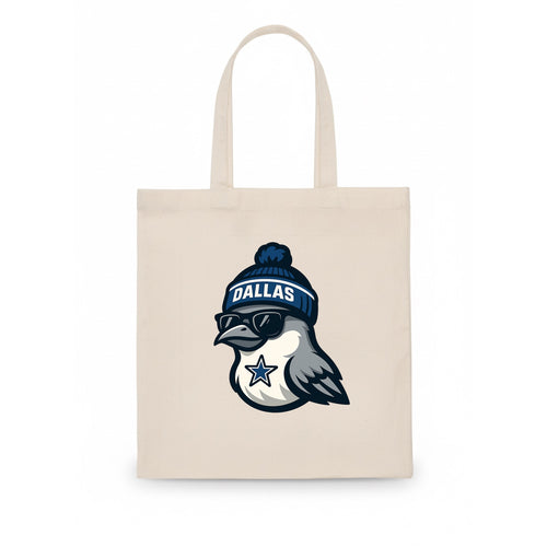 Dallas Mockingbird wearing Cowboys beanie with sheriff star and wayfarer sunglasses - Tote Bag