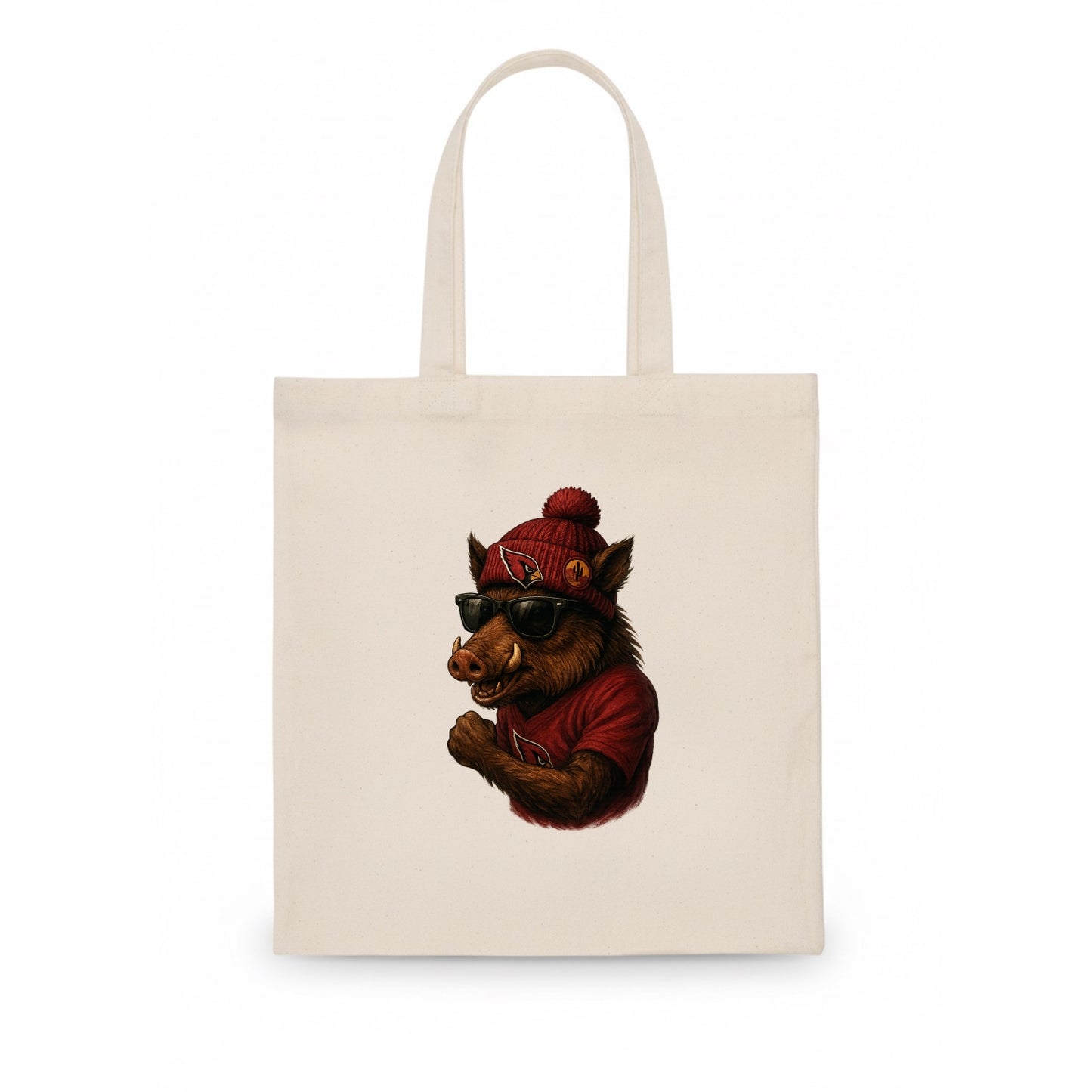 Arizona Javelina wearing Cardinals beanie with desert patch and wayfarer sunglasses - Tote Bag - white