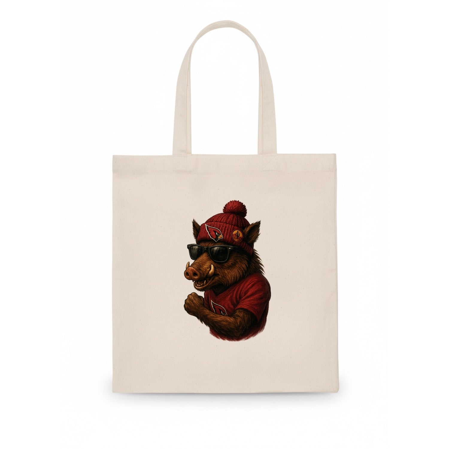 Arizona Javelina wearing Cardinals beanie with desert patch and wayfarer sunglasses - Tote Bag - white
