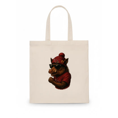 Arizona Javelina wearing Cardinals beanie with desert patch and wayfarer sunglasses - Tote Bag - white