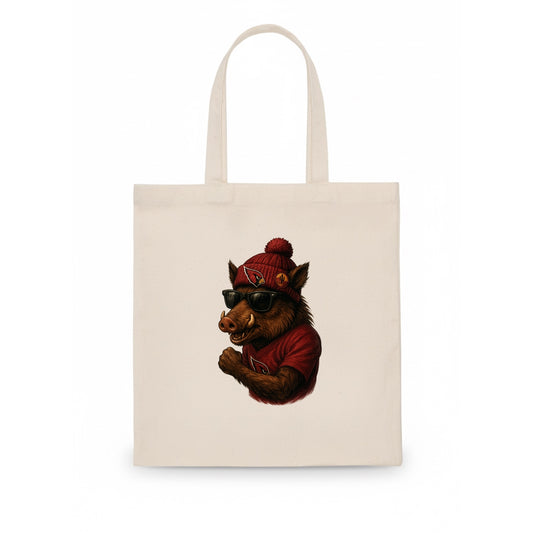 Arizona Javelina wearing Cardinals beanie with desert patch and wayfarer sunglasses - Tote Bag - white