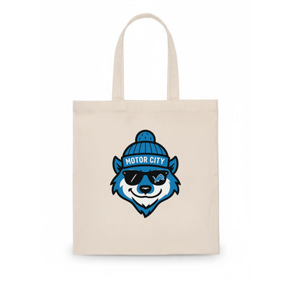 Motor City Wolverine wearing Lions beanie with gear patch and wayfarer sunglasses - Tote Bag - white