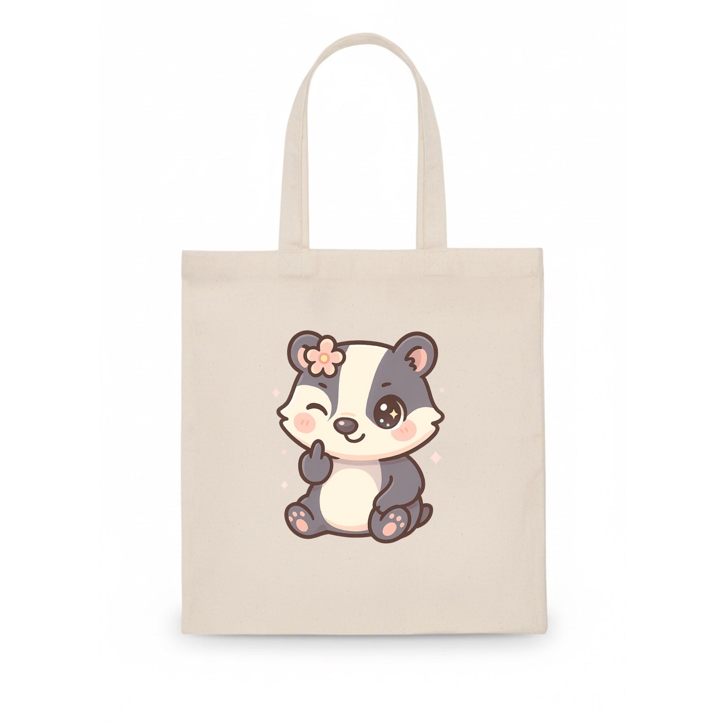 adorable badger with black and white stripes, one paw giving finger - Tote Bag - white