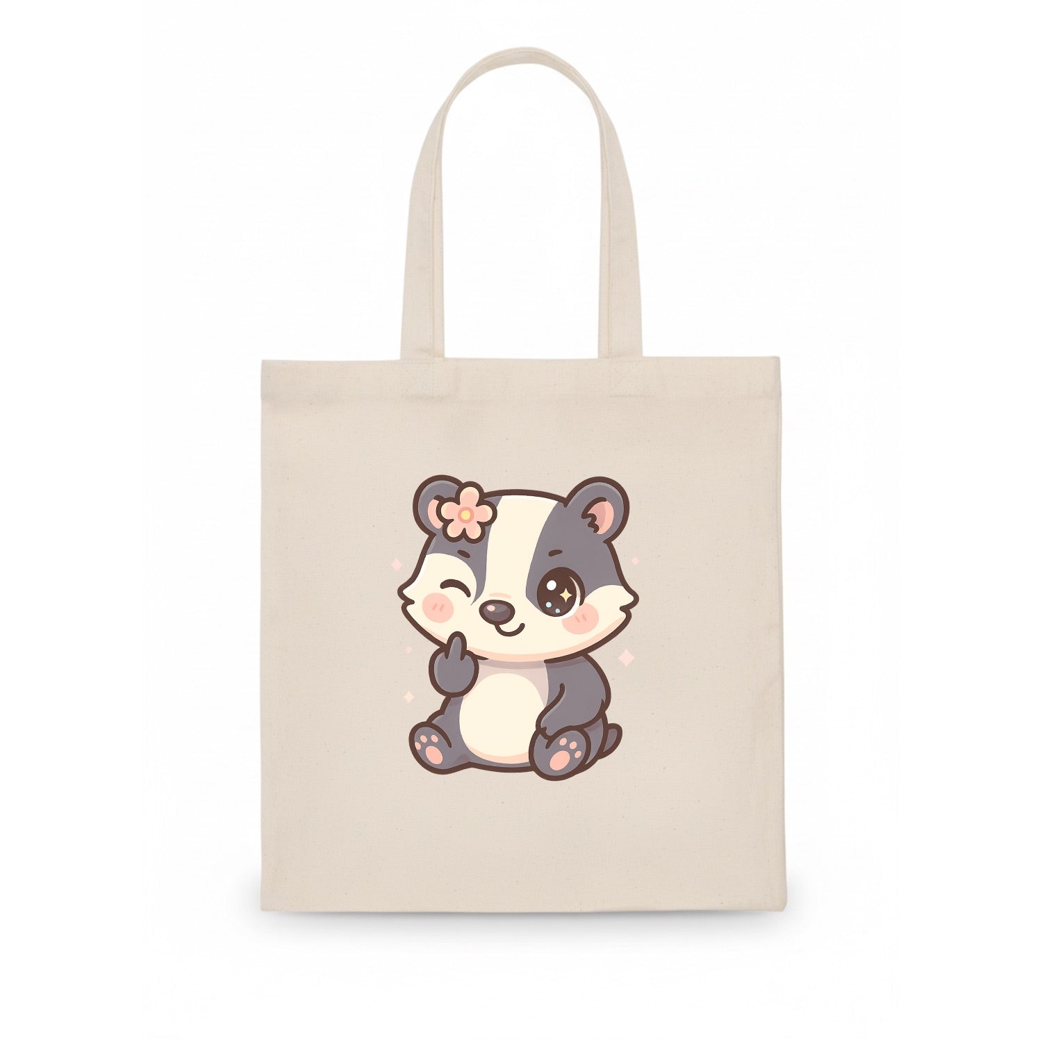 adorable badger with black and white stripes, one paw giving finger - Tote Bag - white