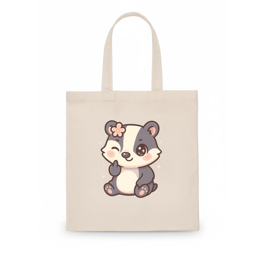 adorable badger with black and white stripes, one paw giving finger - Tote Bag - white