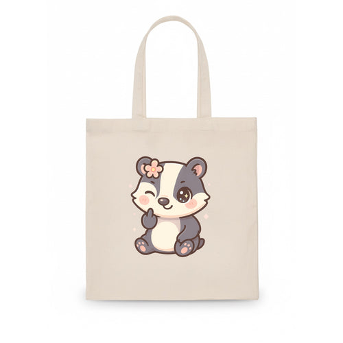 adorable badger with black and white stripes, one paw giving finger - Tote Bag