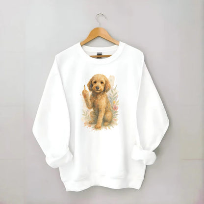 Labradoodle hypoallergenic with wavy coat, intelligent eyes, paw raised - Crewneck Sweatshirt - white