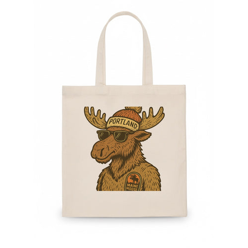 Maine Moose wearing Portland beanie with pom pom and wayfarer sunglasses - Tote Bag
