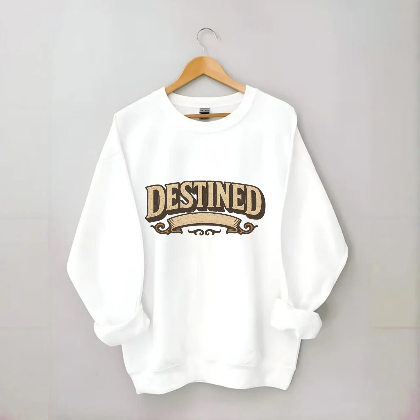 Bold typography design - "DESTINED" - fated for greatness - Crewneck Sweatshirt - white