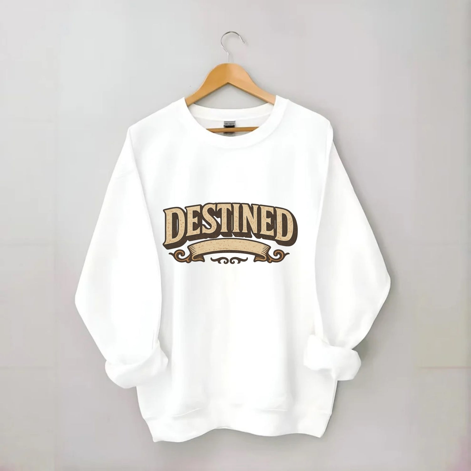 Bold typography design - "DESTINED" - fated for greatness - Crewneck Sweatshirt - white