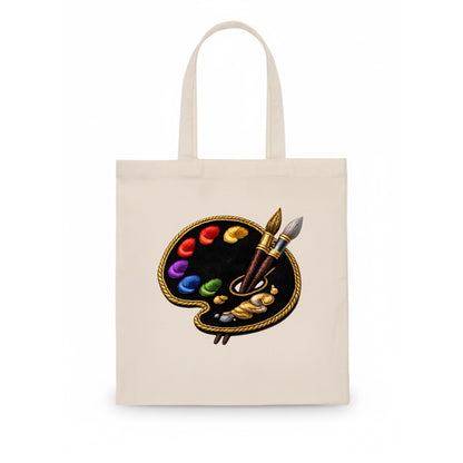 PAINT PALETTE - artist palette with brushes in rainbow and brown , creative art - Tote Bag - white