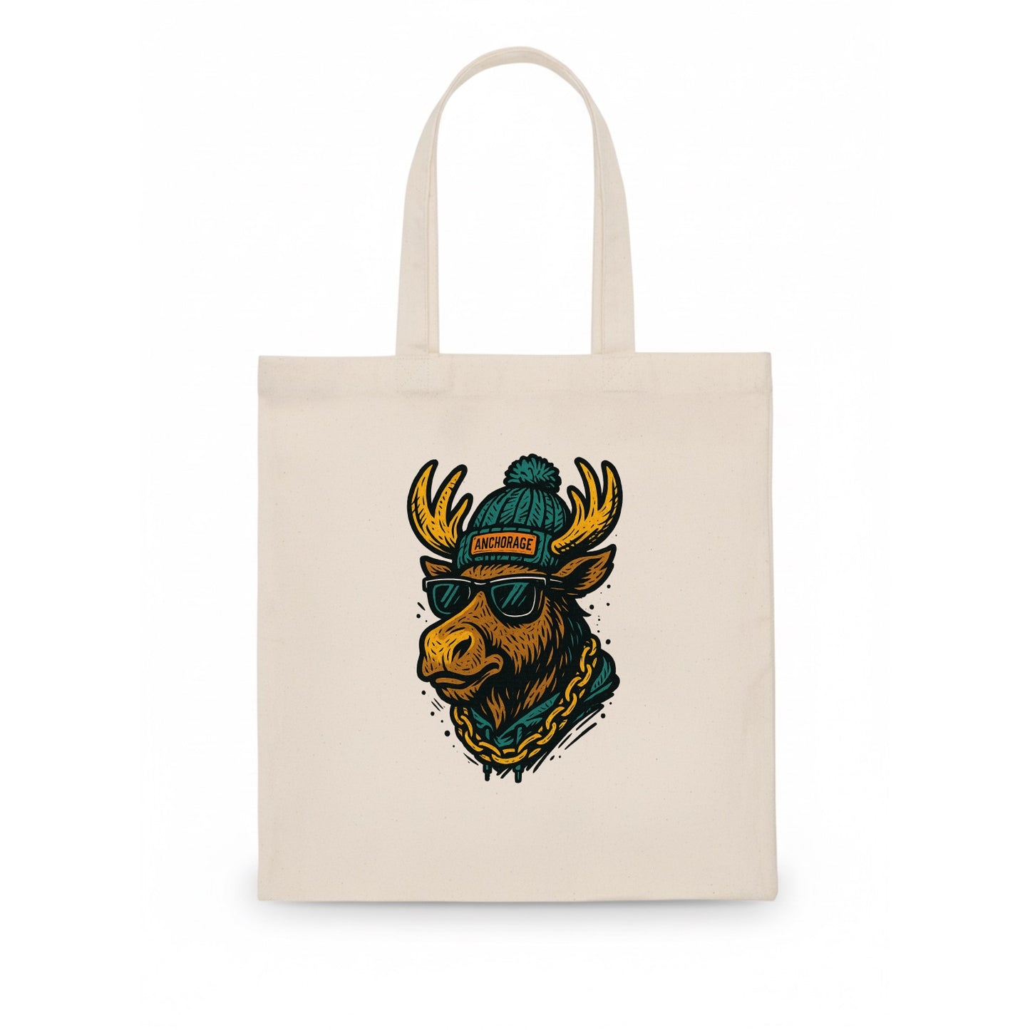 Alaska Moose wearing Anchorage beanie with pom pom and wayfarer sunglasses - Tote Bag - white