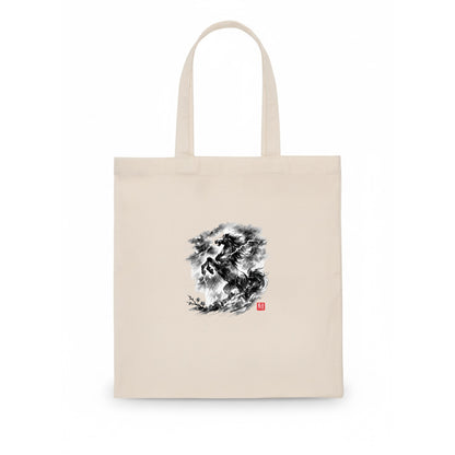 THUNDER HORSE | Storm horse with lightning elements | Dramatic storm clouds background | - Tote Bag - white