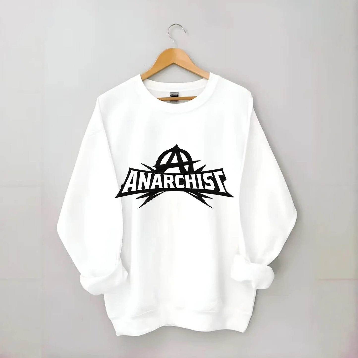 Bold typography design - "ANARCHIST" - no masters, self-governed - Crewneck Sweatshirt - white