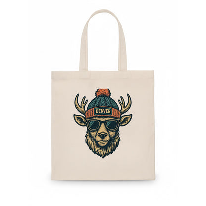 Denver Elk wearing Denver beanie with pom pom and wayfarer sunglasses - Tote Bag - white