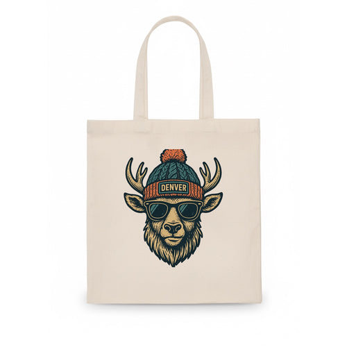 Denver Elk wearing Denver beanie with pom pom and wayfarer sunglasses - Tote Bag