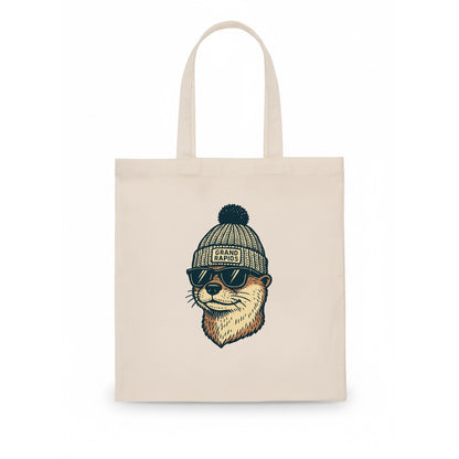 Grand Rapids River Otter wearing Grand Rapids beanie with pom pom and wayfarer sunglasses - Tote Bag - white
