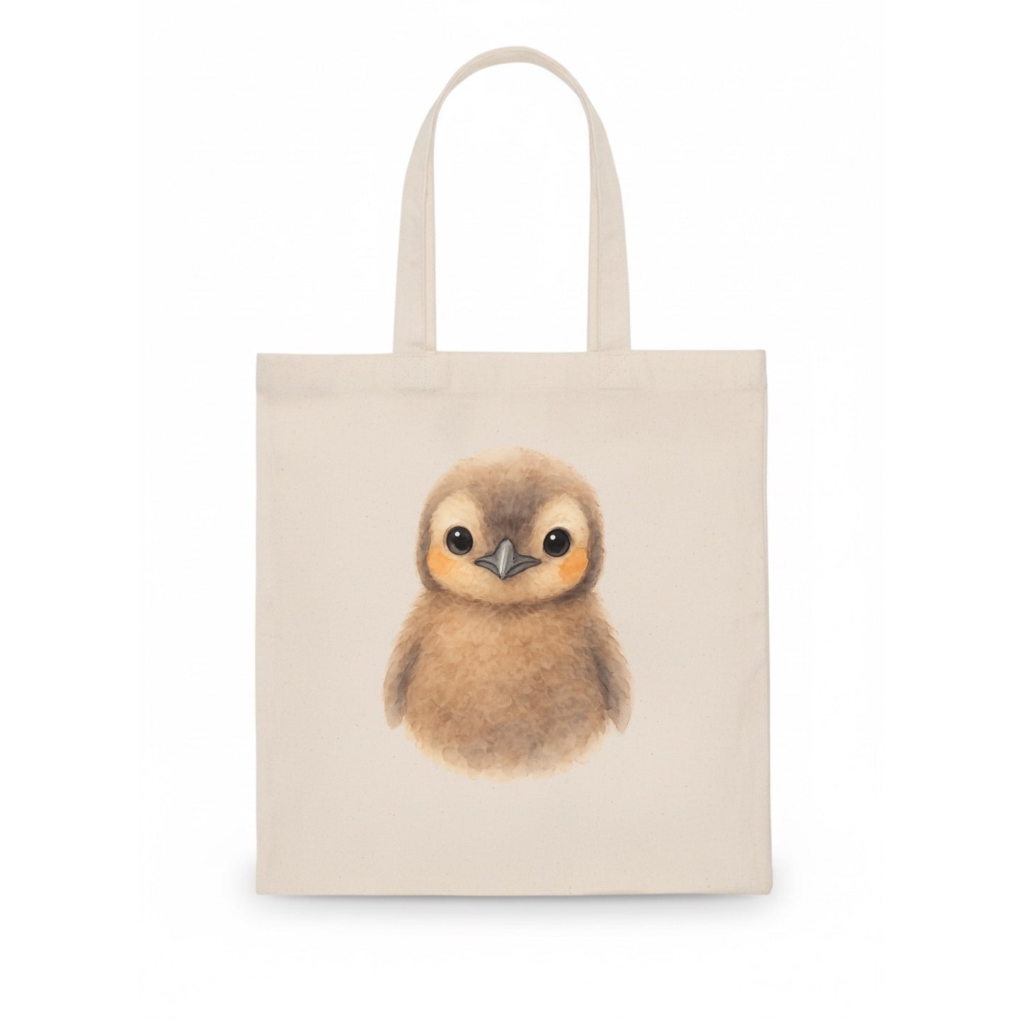 Baby King Penguin - orange cheek patches, fluffy brown, large eyes, front-facing, regal - Tote Bag - white