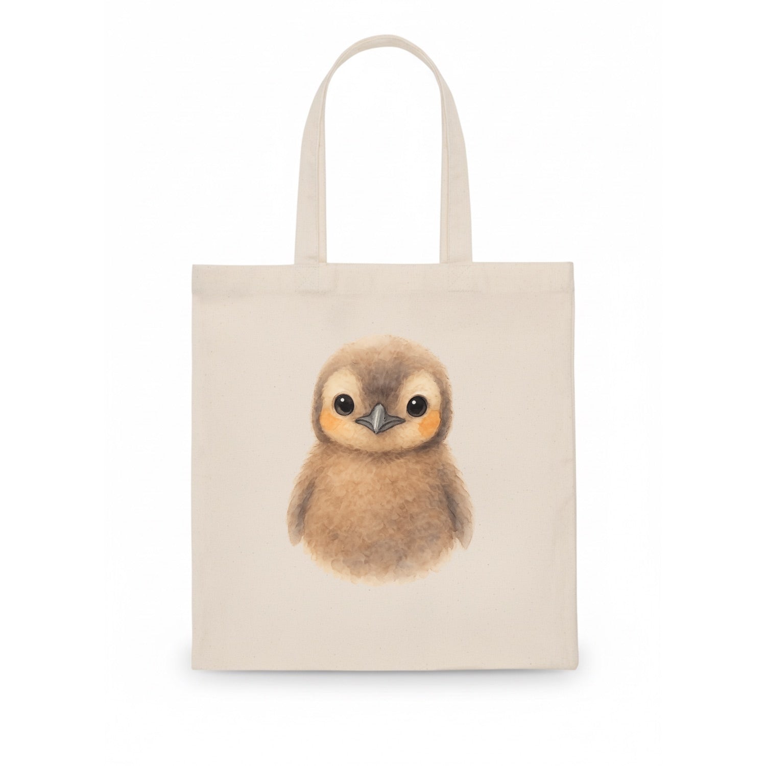 Baby King Penguin - orange cheek patches, fluffy brown, large eyes, front-facing, regal - Tote Bag - white
