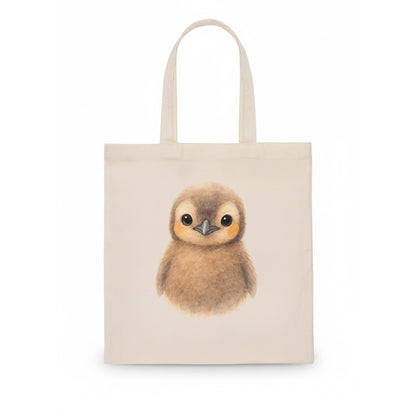 Baby King Penguin - orange cheek patches, fluffy brown, large eyes, front-facing, regal - Tote Bag - white