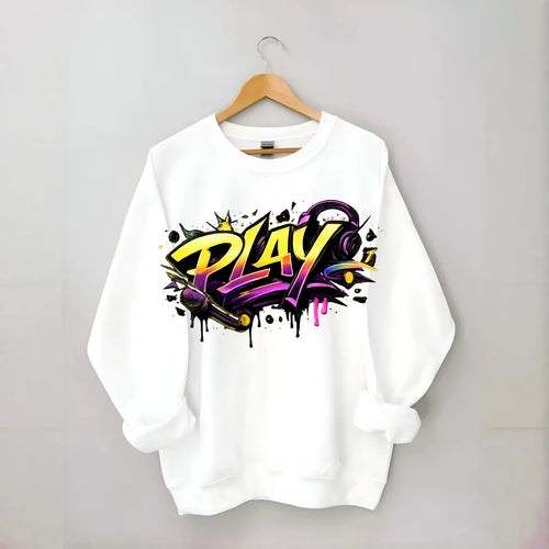 Bold typography design - PLAY - creative expression, musical performance - Crewneck Sweatshirt