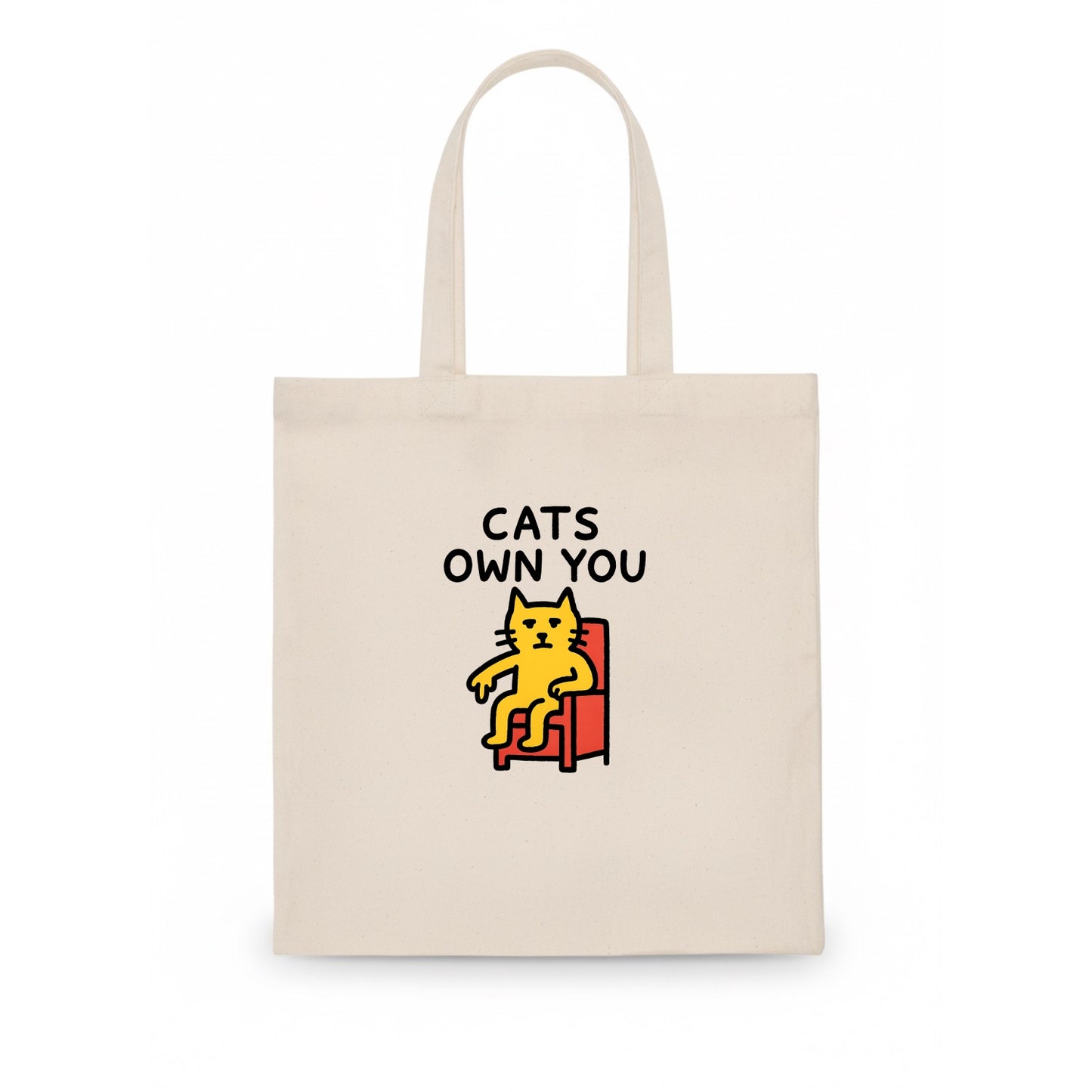 CATS OWN YOU | Cat on throne pointing down - Tote Bag - white
