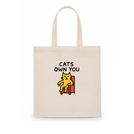 CATS OWN YOU | Cat on throne pointing down - Tote Bag - white
