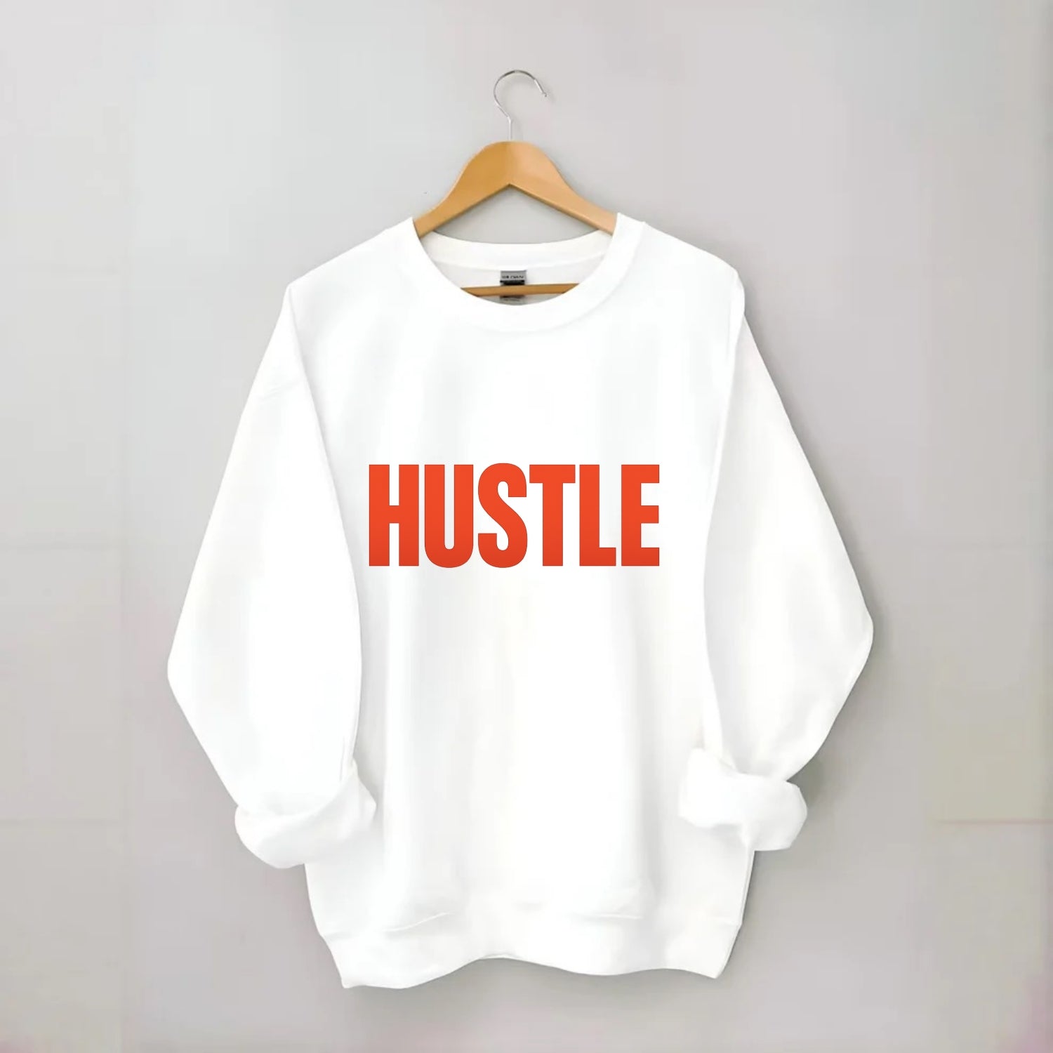 Bold typography design - "HUSTLE" - work hard, grind, chase dreams - Crewneck Sweatshirt - white