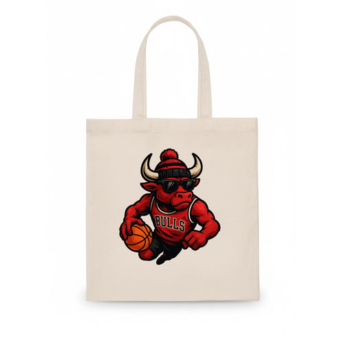 Chicago Bull wearing Bulls red and black beanie with horns design and wayfarer sunglasses - Tote Bag