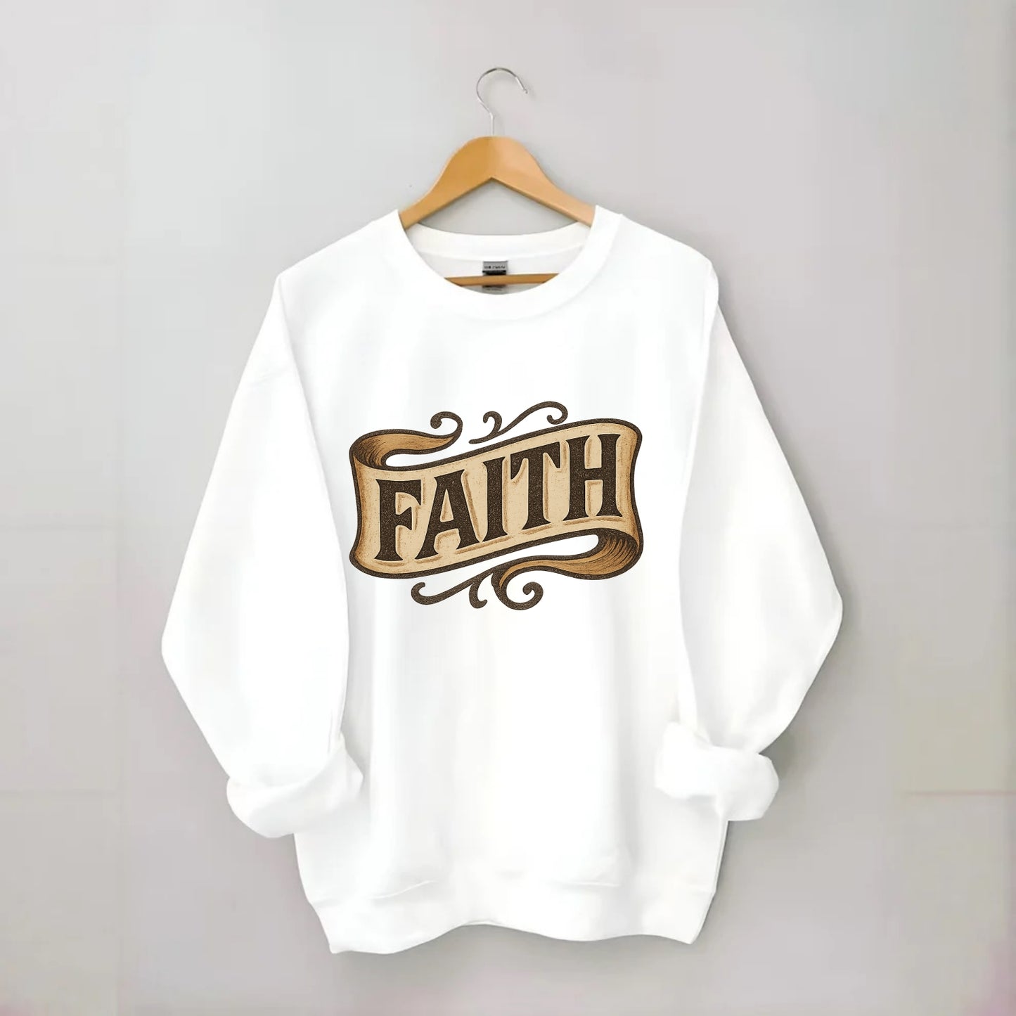 Bold typography design - "FAITH" - trust in the unseen, spiritual strength - Crewneck Sweatshirt - white