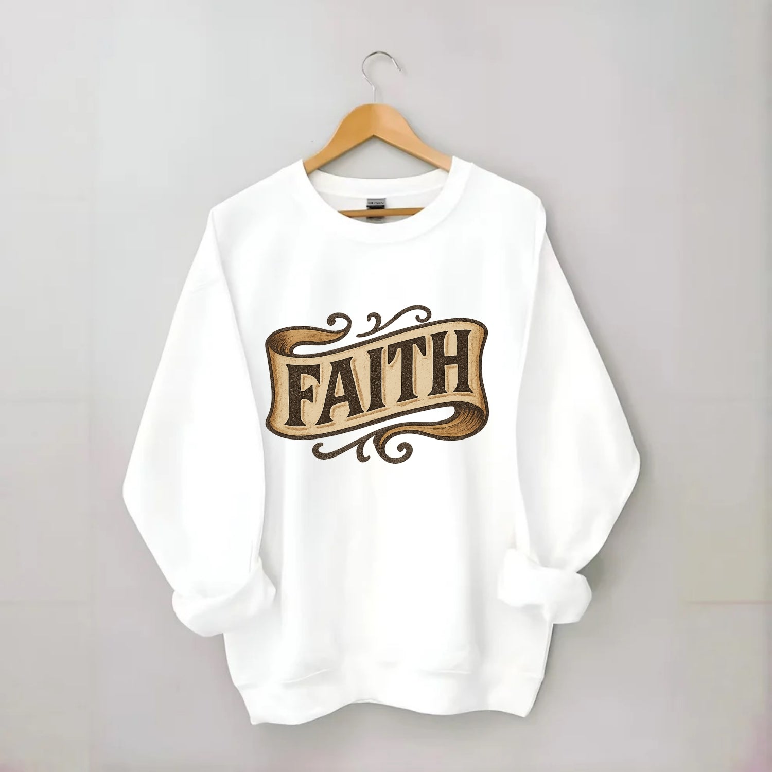 Bold typography design - "FAITH" - trust in the unseen, spiritual strength - Crewneck Sweatshirt - white