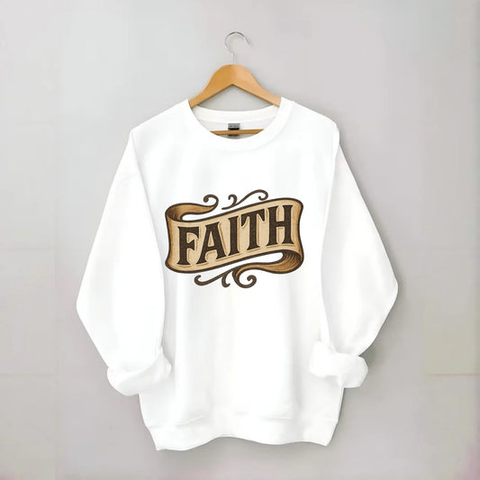 Bold typography design - "FAITH" - trust in the unseen, spiritual strength - Crewneck Sweatshirt - white
