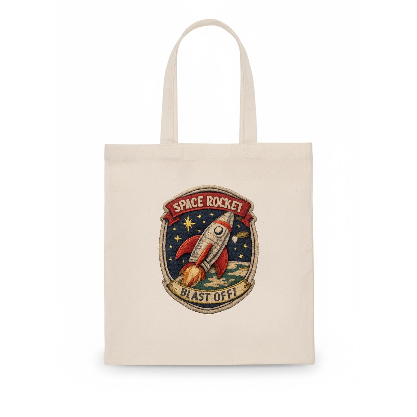 RETRO ROCKET - 1950s space rocket in silver and red , atomic age - Tote Bag - white
