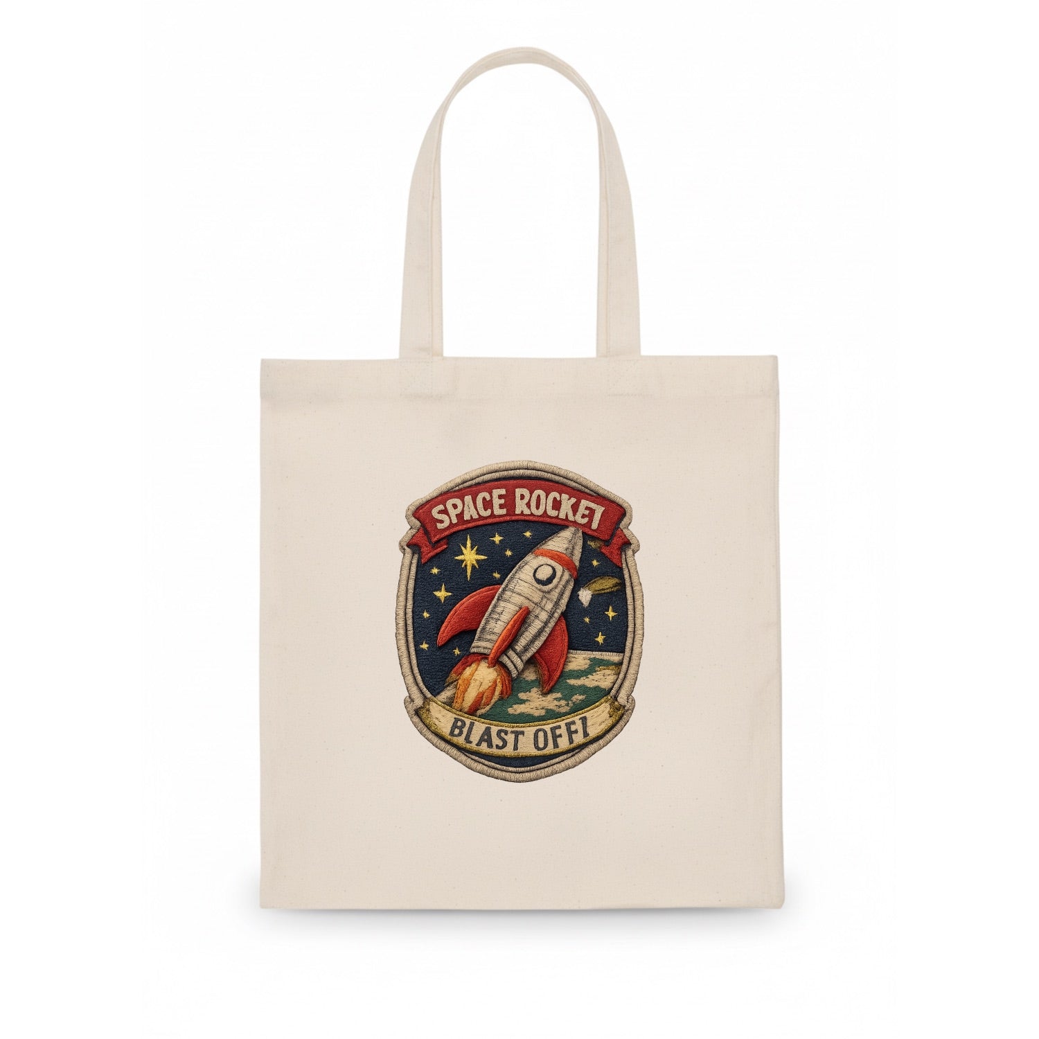 RETRO ROCKET - 1950s space rocket in silver and red , atomic age - Tote Bag - white