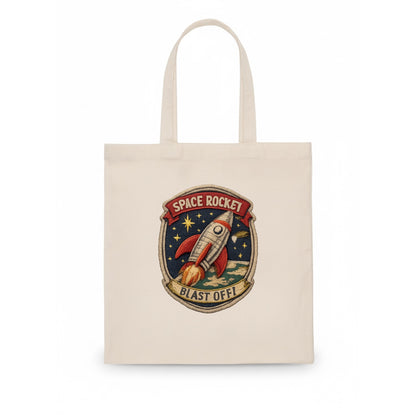 RETRO ROCKET - 1950s space rocket in silver and red , atomic age - Tote Bag - white