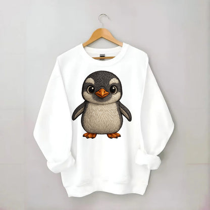 Baby Gentoo Penguin - orange beak, white cap, bright eyes, front-facing, - Crewneck Sweatshirt - white