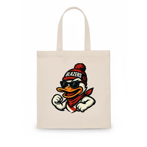 Oregon Duck wearing Trail Blazers beanie with rose patch and wayfarer sunglasses - Tote Bag
