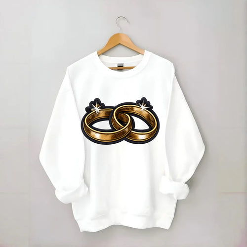 WEDDING RINGS - interlocked bands in gold , marriage - Crewneck Sweatshirt