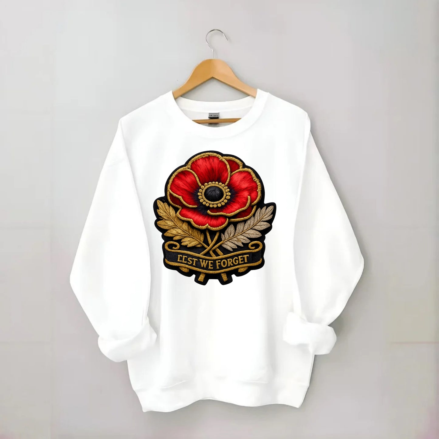 MEMORIAL POPPY - red poppy flower in scarlet , remembrance - Crewneck Sweatshirt - white
