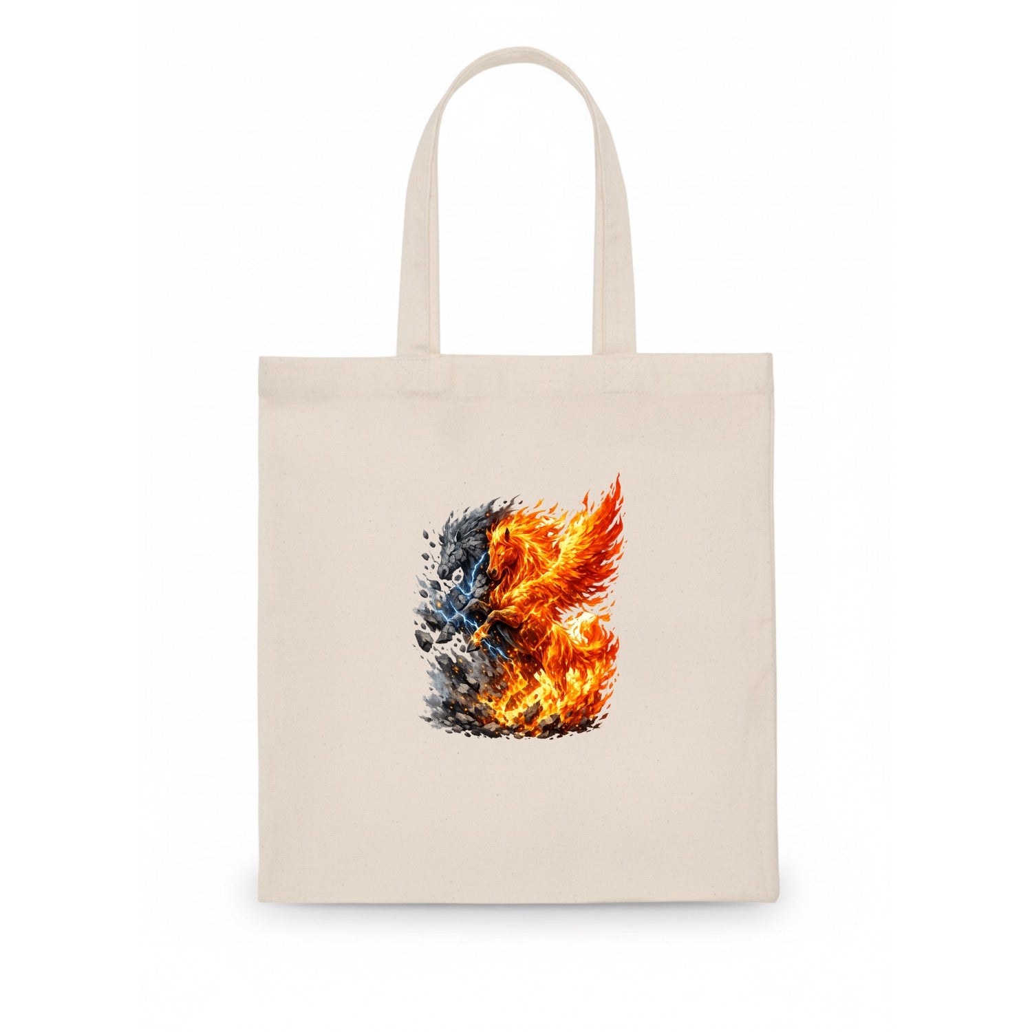 THUNDER FIRE | Horse combining lightning and flame | Electric fire | Storm energy | Dual - Tote Bag - white