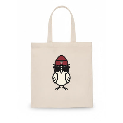 Philadelphia Owl wearing Temple beanie with T patch - Tote Bag - white