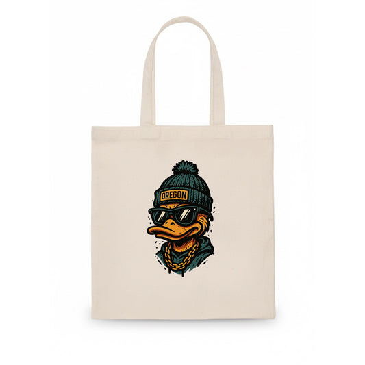 Eugene Duck wearing Oregon beanie with p - Tote Bag - white