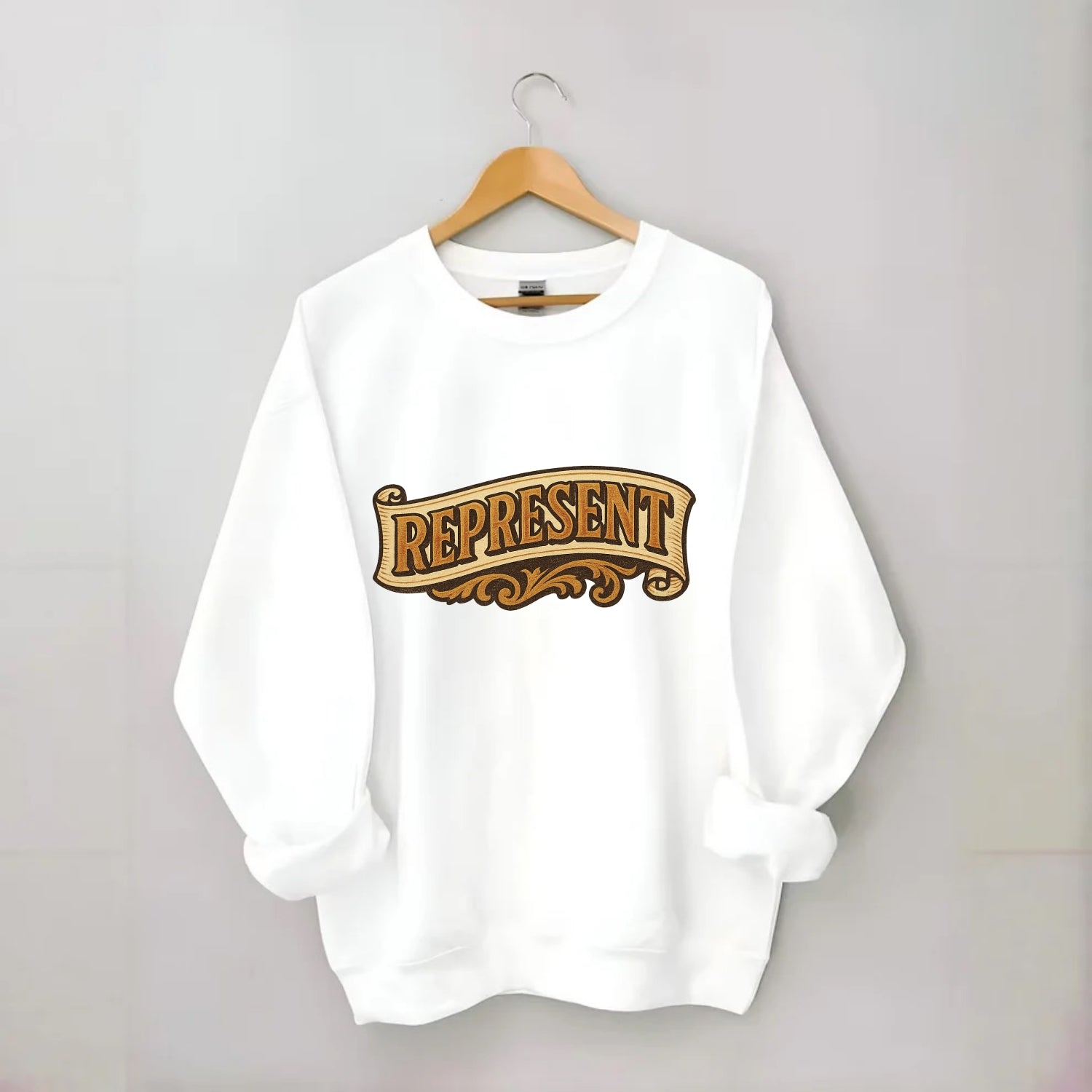 Bold typography design - "REPRESENT" - showing where you from - Crewneck Sweatshirt - white