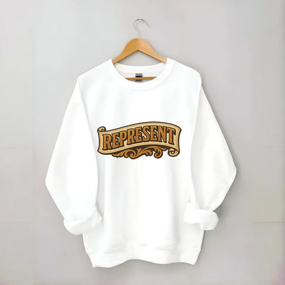 Bold typography design - "REPRESENT" - showing where you from - Crewneck Sweatshirt - white